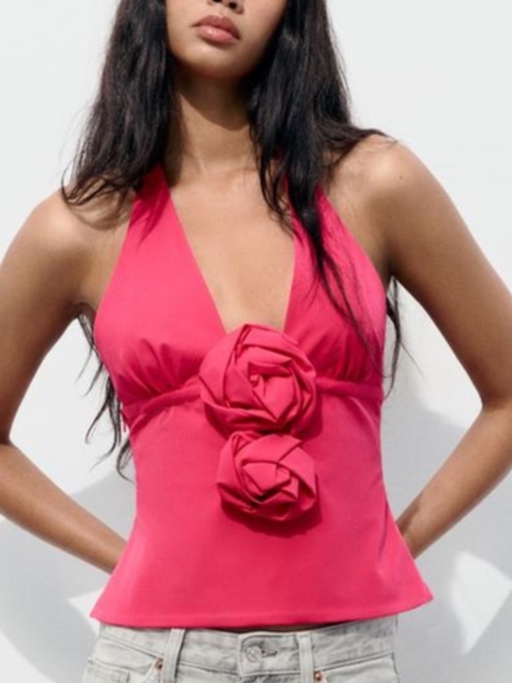 Zara Textured Floral Stretchy Top in fuchsia pink